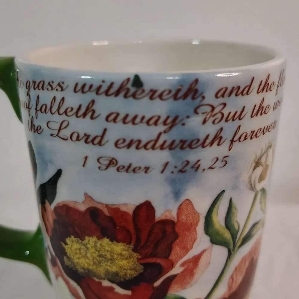 CYPRESS HOME 17oz Bible Verse PETER 1:24:25 Floral Ceramic Coffee Drink Mug